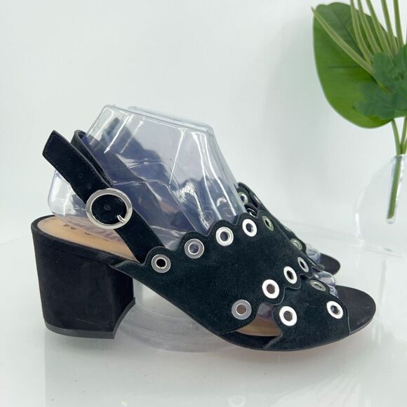 Sam Edelman Seana Women's 8.5 Suede Leather Grommet Scalloped Slingback Sandals - Picture 2 of 13